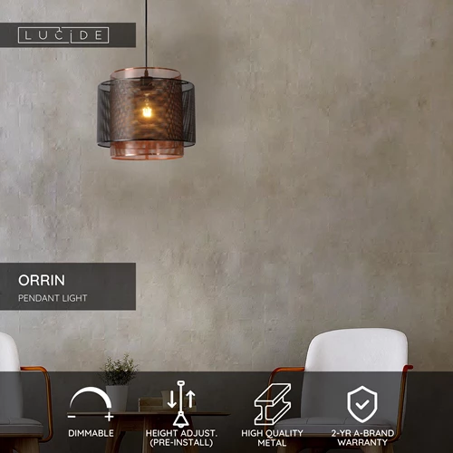 Lucide ORRIN - Pendant light - Ø 34 cm - 1xE27 - Black - USP